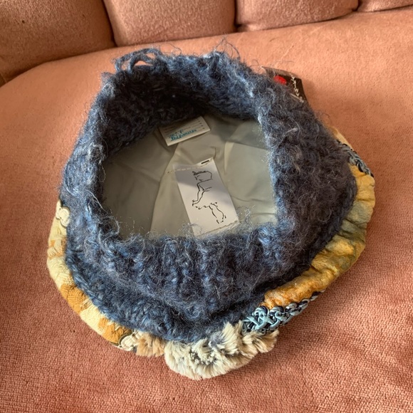 Patchwork Beret Hat - blue & gold - handmade - Picture 2 of 5